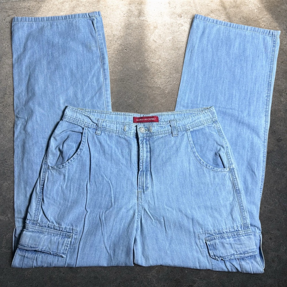 Gloria Vanderbilt Baggy Cargo Pants Light Wash Blue Skater Y2K 90s Size 10